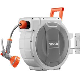 VEVOR Retractable Garden Hose Reel, 5/8 Inch x 100 ft Wall Mounted, Heavy Duty with 9-Pattern Nozzle, Adjustable Length Lock