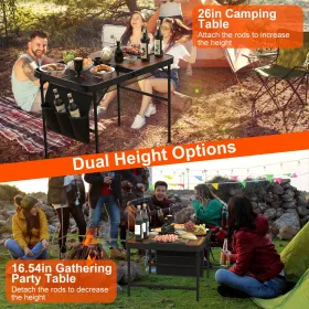 35.43x23.62x26in Foldable Camping Table Collapsible Picnic Aluminum Alloy Grill Stand 66LBS Max Load Height Adjustable BBQ Table with Adjustable (Color: Black)