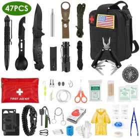 47Pcs Emergency Survival Kit Survival EDC Gear Equipment Tool First Aid Supplies Kit Tools with Pouch for Hiking Hunting Disaster Camping Adventu (Option: MultiColor)
