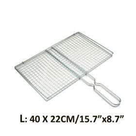 1pc Stainless Steel Vegetable BBQ Grilling Basket; Easy To Clean Grill Basket; Grill Accessories; Portable Folding Fish Grilling Basket With Remo (size: L)