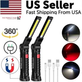 Rechargeable LED COB Work Light Mechanic Flashlight Lamp Magnetic Base Bright (Bundle: 2 Large)