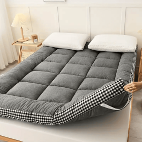 Mattress with checkered three-dimensional edges, 4 colors, King size (Color: gray)
