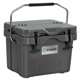 16 Quart 24-Can Capacity Portable Insulated Ice Cooler with 2 Cup Holders (Color: gray)